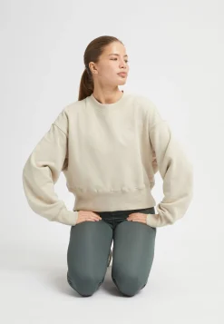 Cotton Cropped Sweatshirt, Peyote Beige