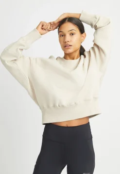 Cotton Cropped Sweatshirt, Peyote Beige