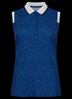 Deni Sleeveless Poloshirt, Hexagon Blue